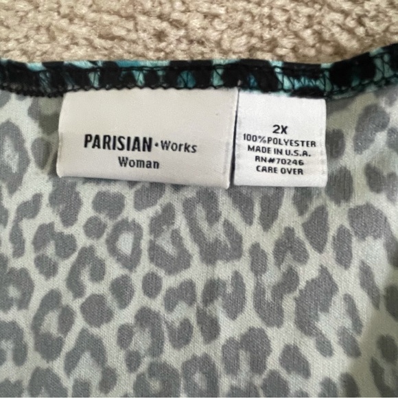 Parisian Works Animal Print blue LEOPARD scoop neck short sleeve shirt 2x - Picture 5 of 7